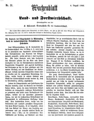 Wochenblatt für Land- und Forstwirthschaft Samstag 4. August 1866