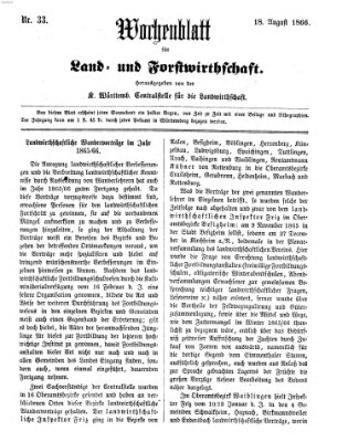 Wochenblatt für Land- und Forstwirthschaft Samstag 18. August 1866