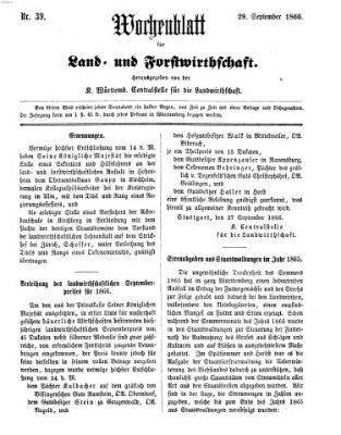 Wochenblatt für Land- und Forstwirthschaft Samstag 29. September 1866