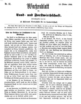 Wochenblatt für Land- und Forstwirthschaft Samstag 13. Oktober 1866