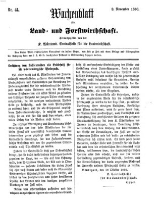 Wochenblatt für Land- und Forstwirthschaft Samstag 3. November 1866