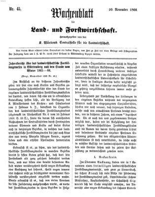 Wochenblatt für Land- und Forstwirthschaft Samstag 10. November 1866