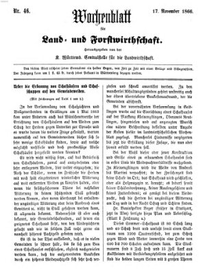 Wochenblatt für Land- und Forstwirthschaft Samstag 17. November 1866