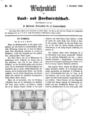 Wochenblatt für Land- und Forstwirthschaft Samstag 1. Dezember 1866