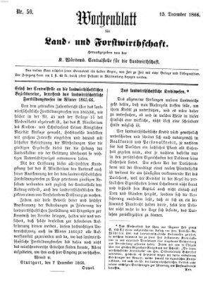 Wochenblatt für Land- und Forstwirthschaft Samstag 15. Dezember 1866