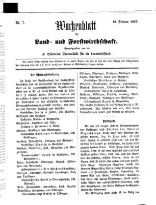 Wochenblatt für Land- und Forstwirthschaft Samstag 16. Februar 1867