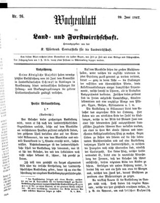 Wochenblatt für Land- und Forstwirthschaft Samstag 29. Juni 1867