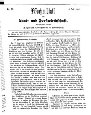 Wochenblatt für Land- und Forstwirthschaft Samstag 6. Juli 1867