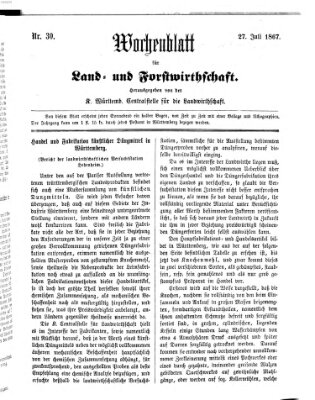 Wochenblatt für Land- und Forstwirthschaft Samstag 27. Juli 1867