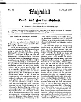 Wochenblatt für Land- und Forstwirthschaft Samstag 24. August 1867