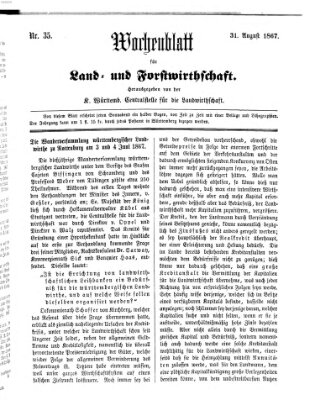 Wochenblatt für Land- und Forstwirthschaft Samstag 31. August 1867