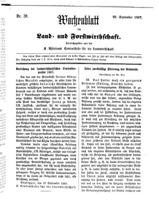 Wochenblatt für Land- und Forstwirthschaft Samstag 28. September 1867