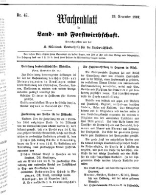 Wochenblatt für Land- und Forstwirthschaft Samstag 23. November 1867