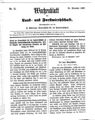 Wochenblatt für Land- und Forstwirthschaft Samstag 21. Dezember 1867