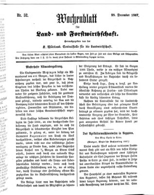 Wochenblatt für Land- und Forstwirthschaft Samstag 28. Dezember 1867