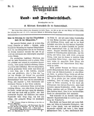 Wochenblatt für Land- und Forstwirthschaft Samstag 18. Januar 1868