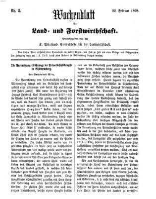 Wochenblatt für Land- und Forstwirthschaft Samstag 22. Februar 1868