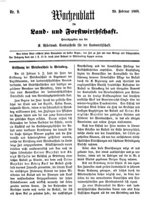 Wochenblatt für Land- und Forstwirthschaft Samstag 29. Februar 1868