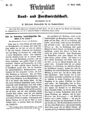 Wochenblatt für Land- und Forstwirthschaft Freitag 17. April 1868