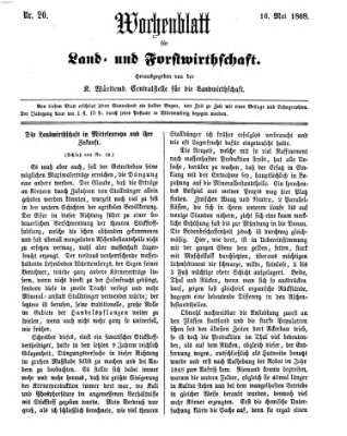 Wochenblatt für Land- und Forstwirthschaft Samstag 16. Mai 1868