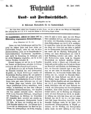 Wochenblatt für Land- und Forstwirthschaft Samstag 27. Juni 1868