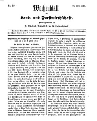 Wochenblatt für Land- und Forstwirthschaft Samstag 18. Juli 1868