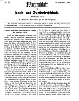 Wochenblatt für Land- und Forstwirthschaft Samstag 12. September 1868