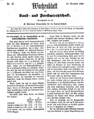 Wochenblatt für Land- und Forstwirthschaft Samstag 21. November 1868