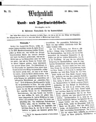 Wochenblatt für Land- und Forstwirthschaft Samstag 27. März 1869