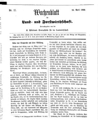 Wochenblatt für Land- und Forstwirthschaft Samstag 24. April 1869