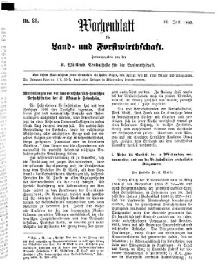 Wochenblatt für Land- und Forstwirthschaft Samstag 10. Juli 1869