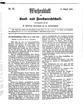 Wochenblatt für Land- und Forstwirthschaft Samstag 14. August 1869