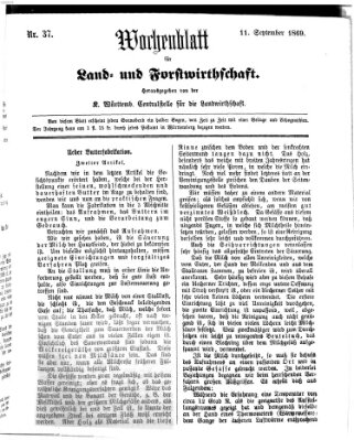 Wochenblatt für Land- und Forstwirthschaft Samstag 11. September 1869