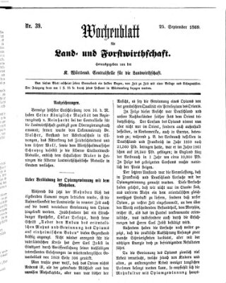 Wochenblatt für Land- und Forstwirthschaft Samstag 25. September 1869