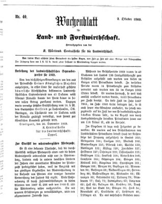 Wochenblatt für Land- und Forstwirthschaft Samstag 2. Oktober 1869