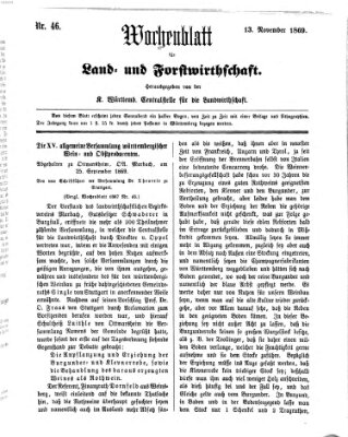 Wochenblatt für Land- und Forstwirthschaft Samstag 13. November 1869