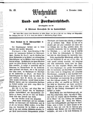 Wochenblatt für Land- und Forstwirthschaft Samstag 4. Dezember 1869