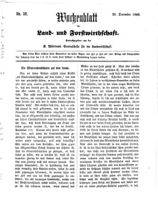 Wochenblatt für Land- und Forstwirthschaft Samstag 25. Dezember 1869