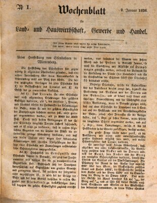 Wochenblatt für Land- und Hauswirthschaft, Gewerbe und Handel (Wochenblatt für Land- und Forstwirthschaft) Samstag 2. Januar 1836