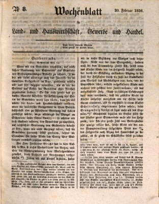 Wochenblatt für Land- und Hauswirthschaft, Gewerbe und Handel (Wochenblatt für Land- und Forstwirthschaft) Samstag 20. Februar 1836