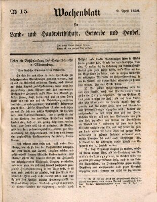 Wochenblatt für Land- und Hauswirthschaft, Gewerbe und Handel (Wochenblatt für Land- und Forstwirthschaft) Samstag 9. April 1836