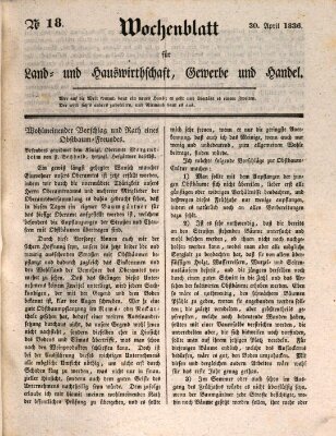 Wochenblatt für Land- und Hauswirthschaft, Gewerbe und Handel (Wochenblatt für Land- und Forstwirthschaft) Samstag 30. April 1836