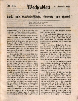 Wochenblatt für Land- und Hauswirthschaft, Gewerbe und Handel (Wochenblatt für Land- und Forstwirthschaft) Samstag 17. September 1836