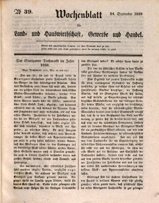 Wochenblatt für Land- und Hauswirthschaft, Gewerbe und Handel (Wochenblatt für Land- und Forstwirthschaft) Samstag 24. September 1836