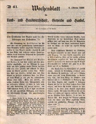 Wochenblatt für Land- und Hauswirthschaft, Gewerbe und Handel (Wochenblatt für Land- und Forstwirthschaft) Samstag 8. Oktober 1836