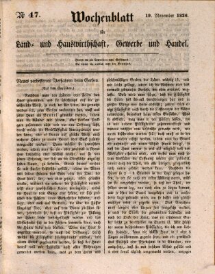 Wochenblatt für Land- und Hauswirthschaft, Gewerbe und Handel (Wochenblatt für Land- und Forstwirthschaft) Samstag 19. November 1836