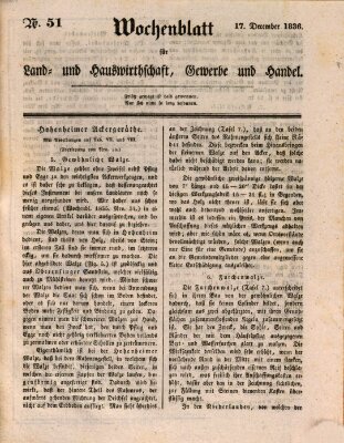 Wochenblatt für Land- und Hauswirthschaft, Gewerbe und Handel (Wochenblatt für Land- und Forstwirthschaft) Samstag 17. Dezember 1836