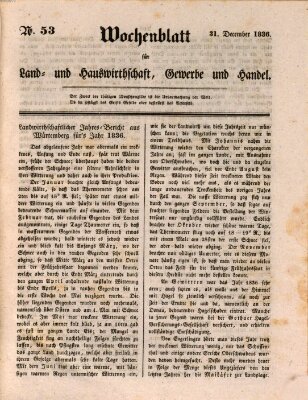 Wochenblatt für Land- und Hauswirthschaft, Gewerbe und Handel (Wochenblatt für Land- und Forstwirthschaft) Samstag 31. Dezember 1836