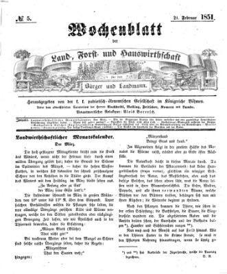 Wochenblatt der Land-, Forst- und Hauswirthschaft für den Bürger und Landmann Freitag 21. Februar 1851