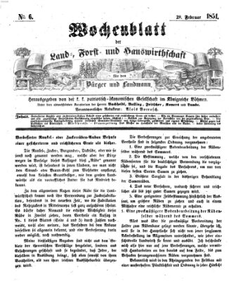 Wochenblatt der Land-, Forst- und Hauswirthschaft für den Bürger und Landmann Freitag 28. Februar 1851